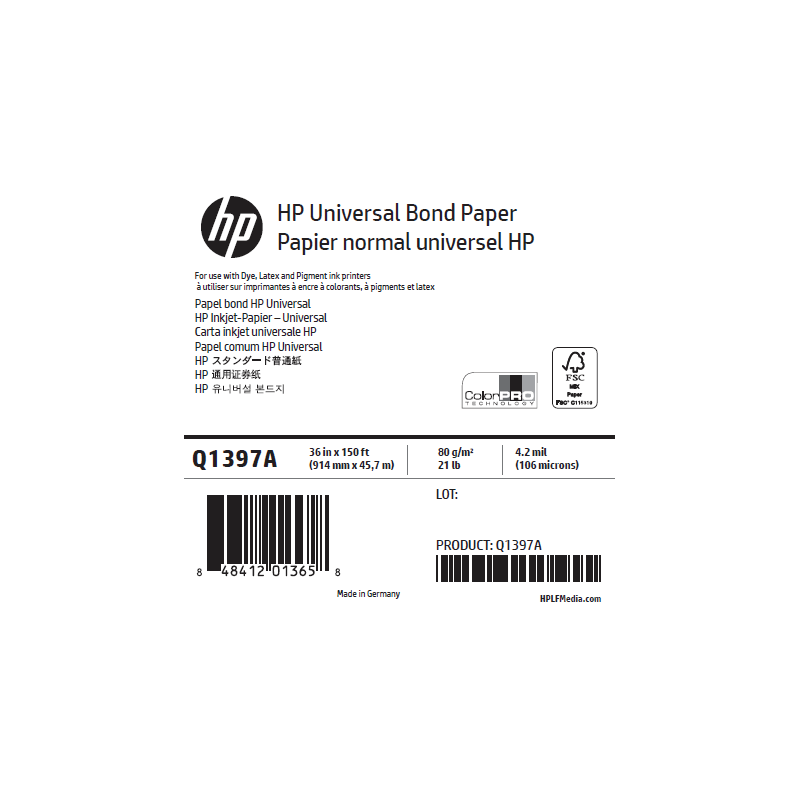 Papier Universel HP - 0,914 x 45,72 m - 80g