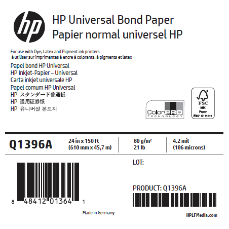 Rouleau Papier Universel HP - 0,610 x 45,72 m - 80g