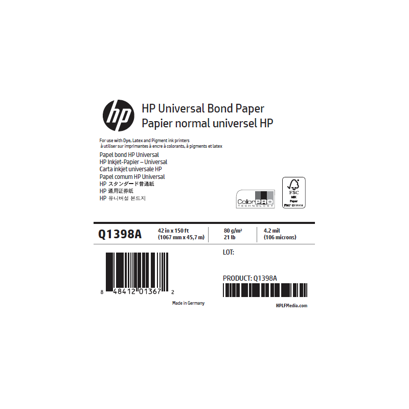 Papier Universel HP - 1,067 x 45,72 m - 80g