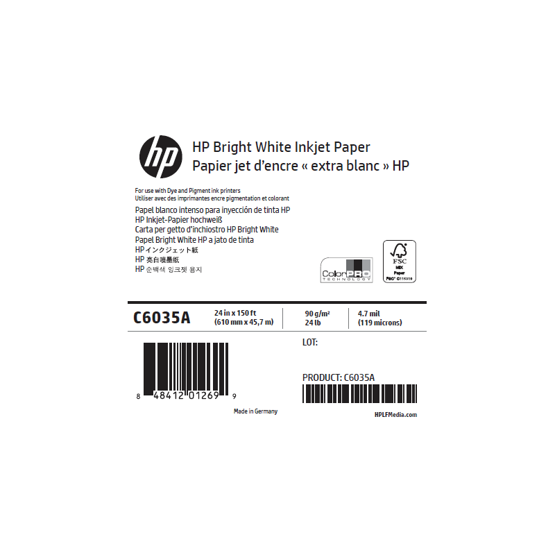 Papier Extra Blanc HP - 0,610 x 45,72 m - 90g