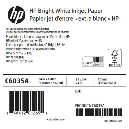 Rouleau Papier Extra Blanc HP - 0,610 x 45,72 m - 90g