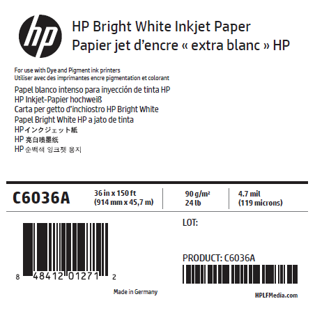 Rouleau Papier Extra Blanc HP - 0,914 x 45,72 m - 90g