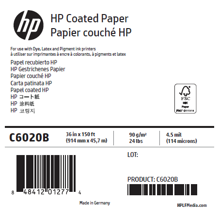 Papier Couché Mat HP - 0,914 x 45,72 m - 90g