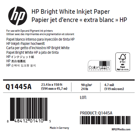 Rouleau Papier Extra Blanc HP - 0,594 x 45,72 m - 90g