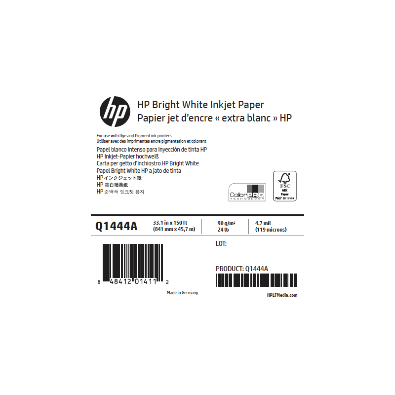 Papier Extra Blanc HP - 0,841 x 45,72 m - 90g
