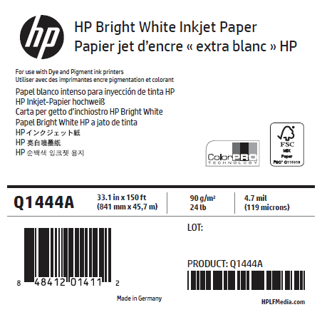 Rouleau Papier Extra Blanc HP - 0,841 x 45,72 m - 90g