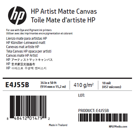 Rouleau Canvas Mat Artistique HP - 0,914 x 15,20 m - 390g