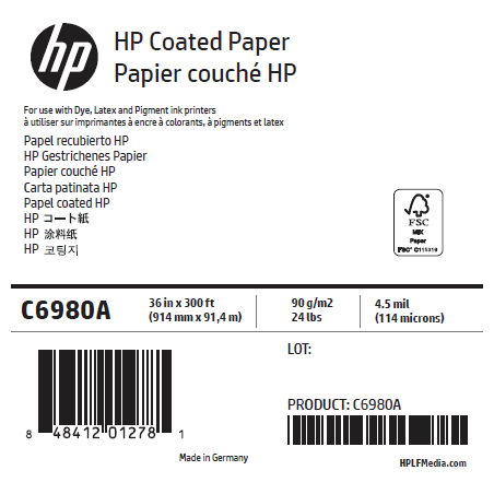Papier Couché Mat HP - 0,914 x 91,44 m - 90g