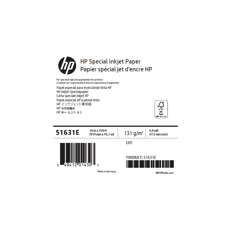 Papier Spécial Jet d'Encre HP - 0,914 x 45,72 m - 90g