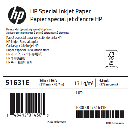 Rouleau Papier Spécial Jet d'Encre HP - 0,914 x 45,72 m - 90g