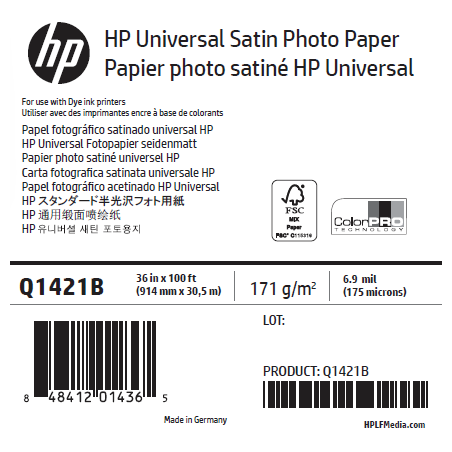Rouleau Papier Photo Satin HP - 0,914 x 30,50 m - 200g