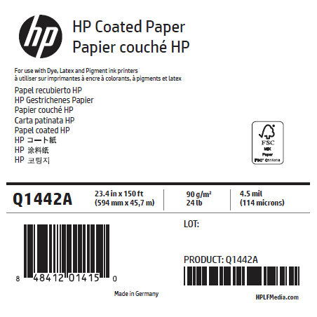 Papier Couché Mat HP - 0,594 x 45,72 m - 90g