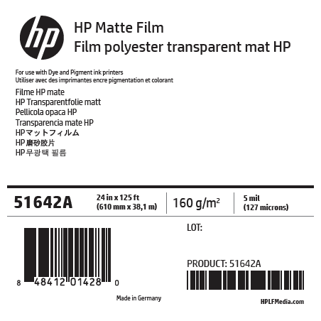 Rouleau Film Mat HP - 0,610 x 38,10 m - 160g