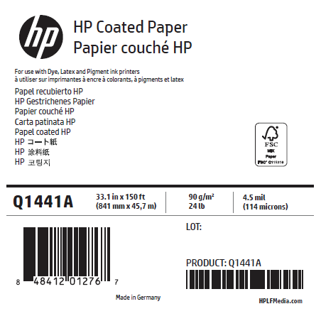 Papier Couché Mat HP - 0,841 x 45,72 m - 90g