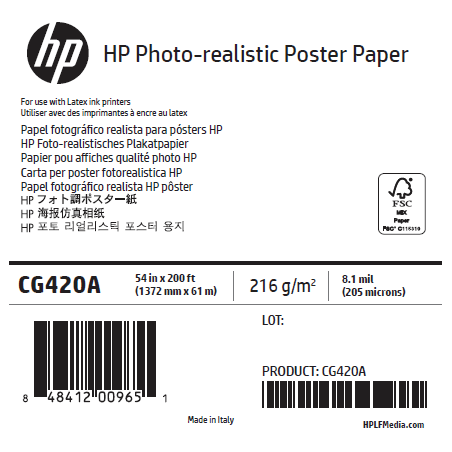 Papier Qualité Photo HP - 1,370 x 61 m - 205g
