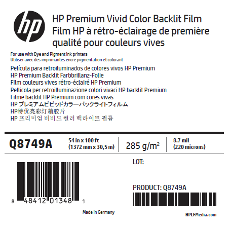 Film Rétro-Eclairé HP - 1,370 x 30,50 m - 280g
