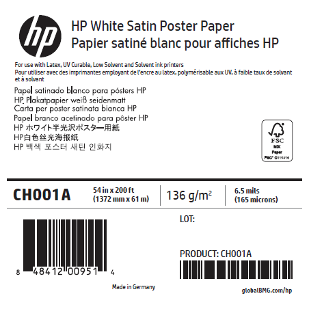 Rouleau Papier Satin HP - 1,370 x 30,50 m - 135g