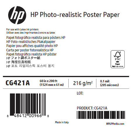 Papier Qualité Photo HP - 1,524 x 61 m - 205g