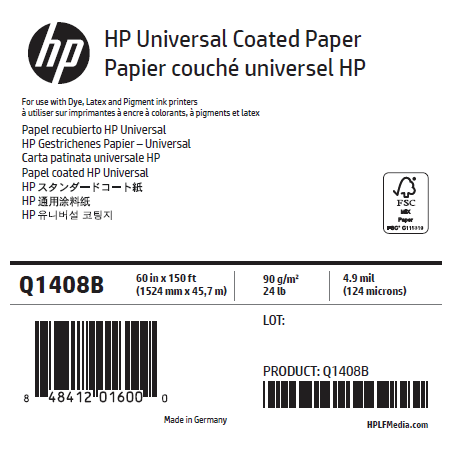 Papier Couché Universel HP - 1,524 x 45,72 m - 90g
