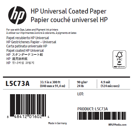 Rouleau Papier Couché Universel HP - 0,841 x 91,40 m - 90g