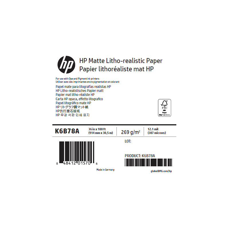 Papier Mat Litho-Réaliste HP - 0,914 x 30,50 m - 270g