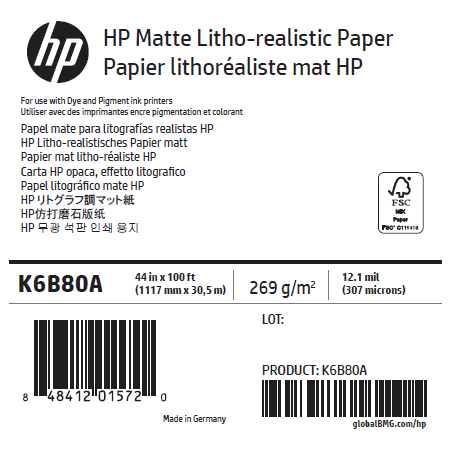 Papier Mat Litho-Réaliste HP - 1,118 x 30,50 m - 270g