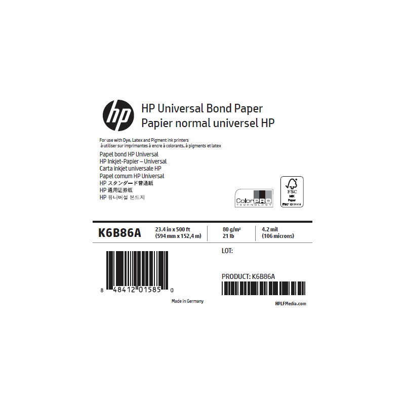 Papier Universel HP PageWide - 0,594 x 152,4 m - 80g