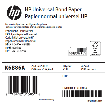 Papier Universel HP PageWide - 0,594 x 152,4 m - 80g