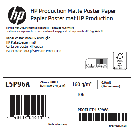 Rouleau Papier Poster Mat HP - 0,610 x 91,4 m - 160g