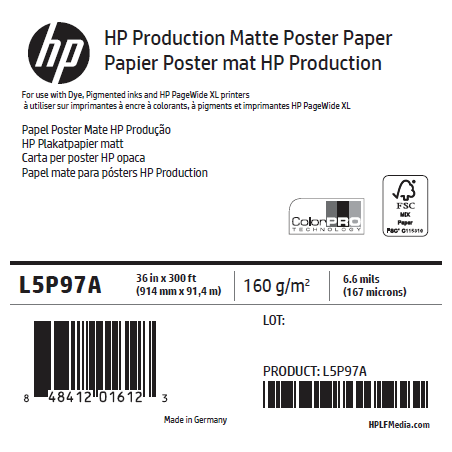 Papier Poster Mat HP - 0,914 x 91,4 m - 160g