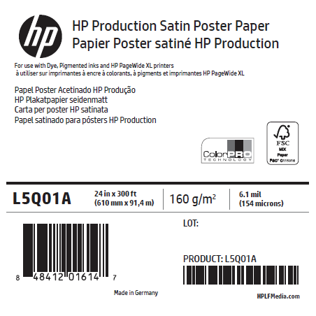 Rouleau Papier Poster Satin HP - 0,610 x 91,4 m - 160g