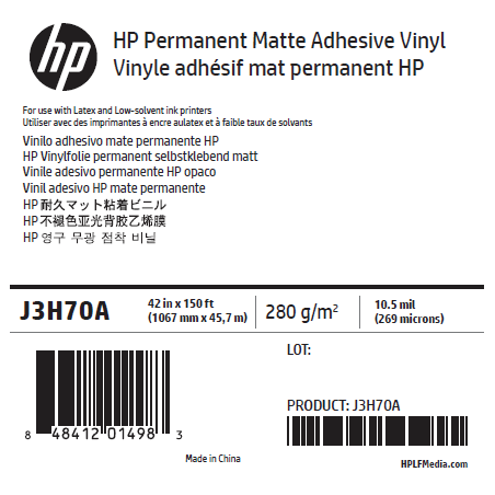 Vinyle Adhésif Mat HP - 1,067 x 45,7 m - 150g