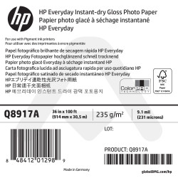 Papier Photo Glacé à Séchage Instantané HP - 914 mm x 30,50 m - 235g - Q8917A
