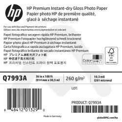 Papier Photo Glacé à Séchage Instantané HP - 914 mm x 30,50 m - 260g - Q7993A