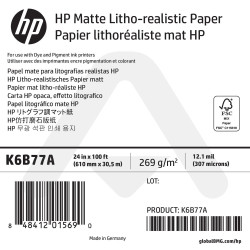 Papier Litho-Réaliste Mat HP - 610 mm x 30,50 m - 270g - K6B77A