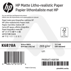 Papier Litho-Réaliste Mat HP - 914 mm x 30,50 m - 270g - K6B78A