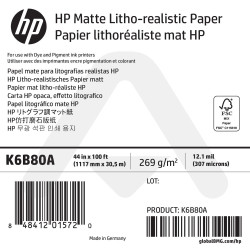Papier Litho-Réaliste Mat HP - 1118 mm x 30,50 m - 270g - K6B80A
