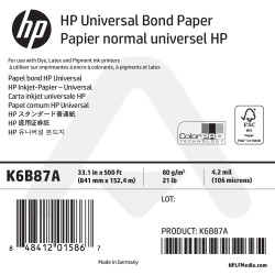 Papier Normal Universel HP PageWide - 841 mm x 152,4 m - 80g - K6B87A