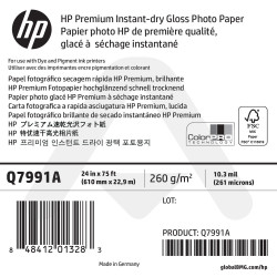 Papier Photo Glacé à Séchage Instantané HP - 610 mm x 22,90 m - 260g - Q7991A