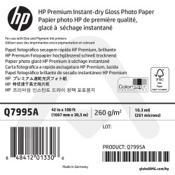 Papier Photo Glacé à Séchage Instantané HP - 1067 mm x 30,50 m - 260g - Q7995A
