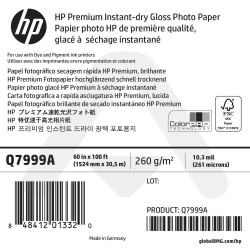 Papier Photo Glacé à Séchage Instantané HP - 1524 mm x 30,50 m - 260g - Q7999A
