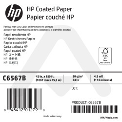 Papier Couché HP - 1067 mm x 45,72 m - 90g - C6567B