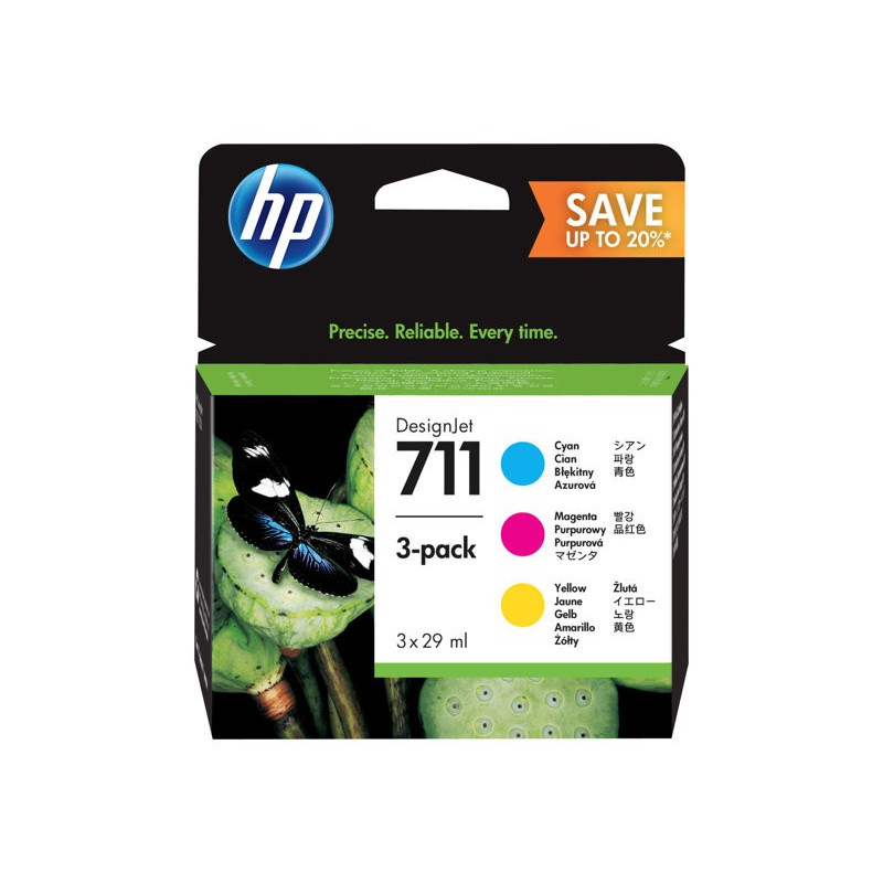 Pack de 3 cartouches d’encre DesignJet HP 711 - Cyan, Magenta, Jaune - 29 ml